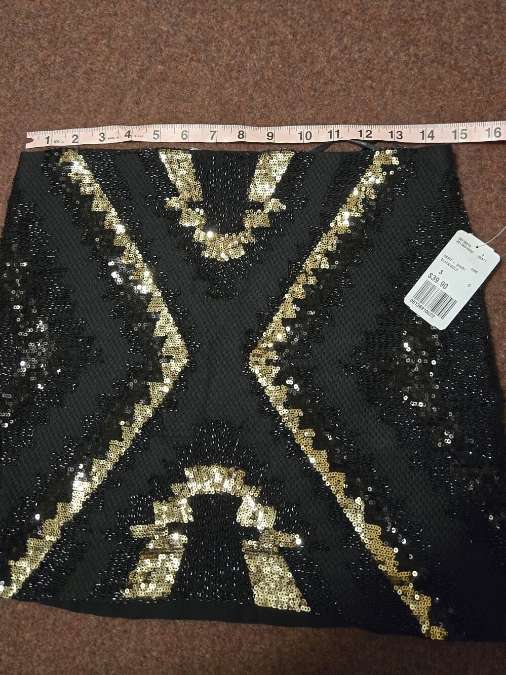 New! Forever 21 Sequin Mini Skirt Gold & Black Size Small Lined Zip Side - Picture 7 of 11